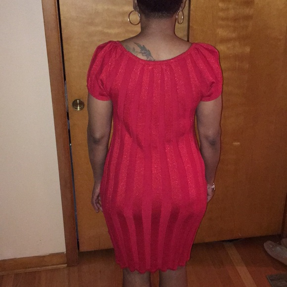 Ronni Nicole Red Pleated Sweater Dress - Picture 2 of 4